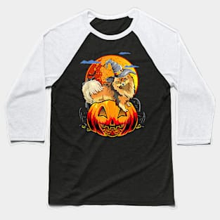 Pomeranian Halloween With Pumpkin Hat Witch Funny Baseball T-Shirt
